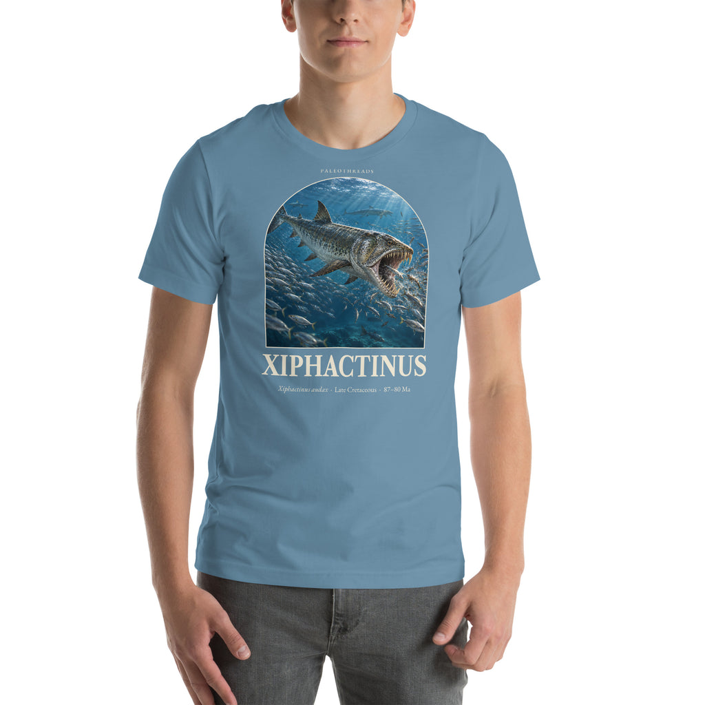 Xiphactinus T-shirt in Steel Blue — Deep Time Atlas Plate 152, PaleoThreads