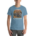 Halszkaraptor T-shirt in Steel Blue — Deep Time Atlas Plate 040, PaleoThreads