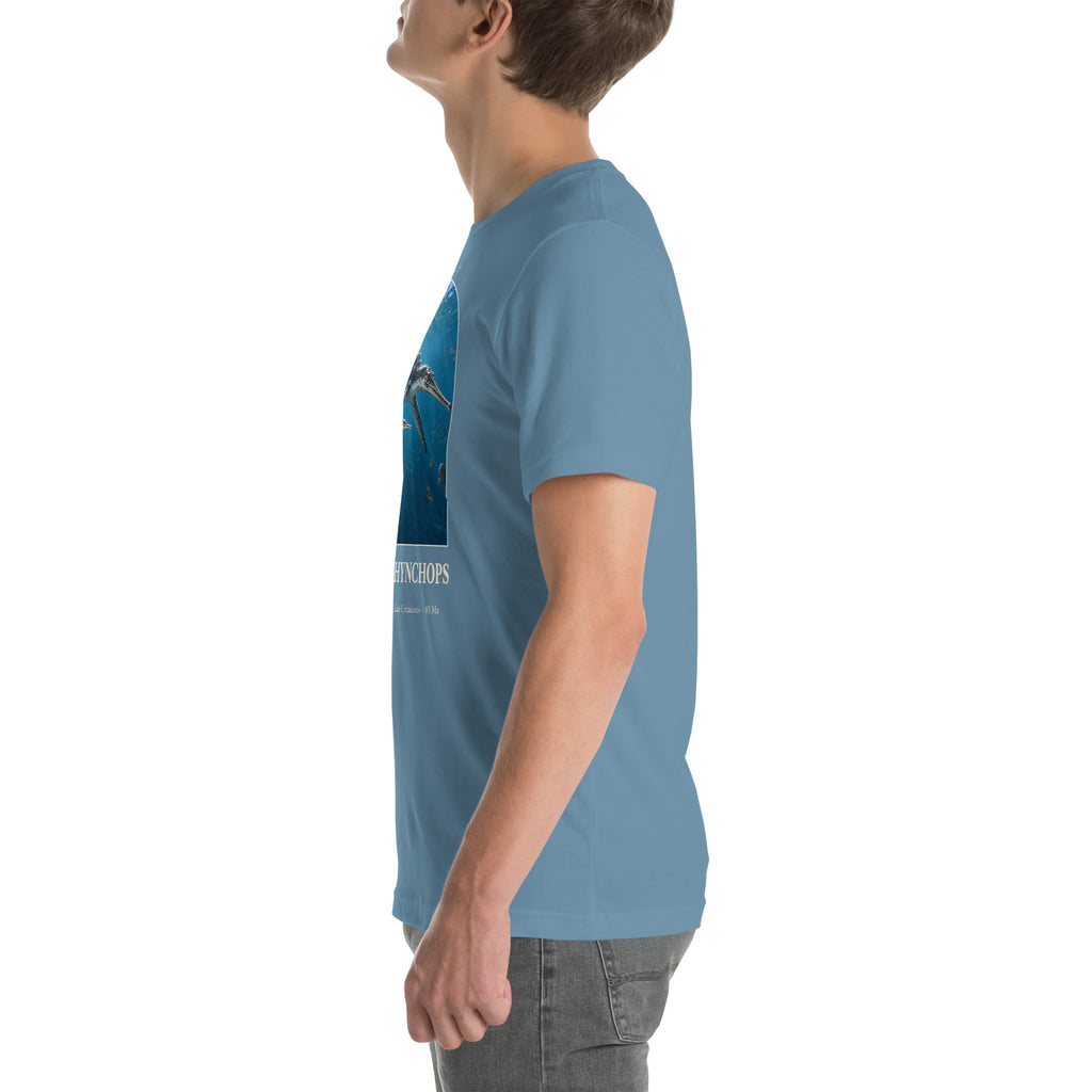 Dolichorhynchops T-shirt in Steel Blue, left view — Deep Time Atlas Plate 121, PaleoThreads