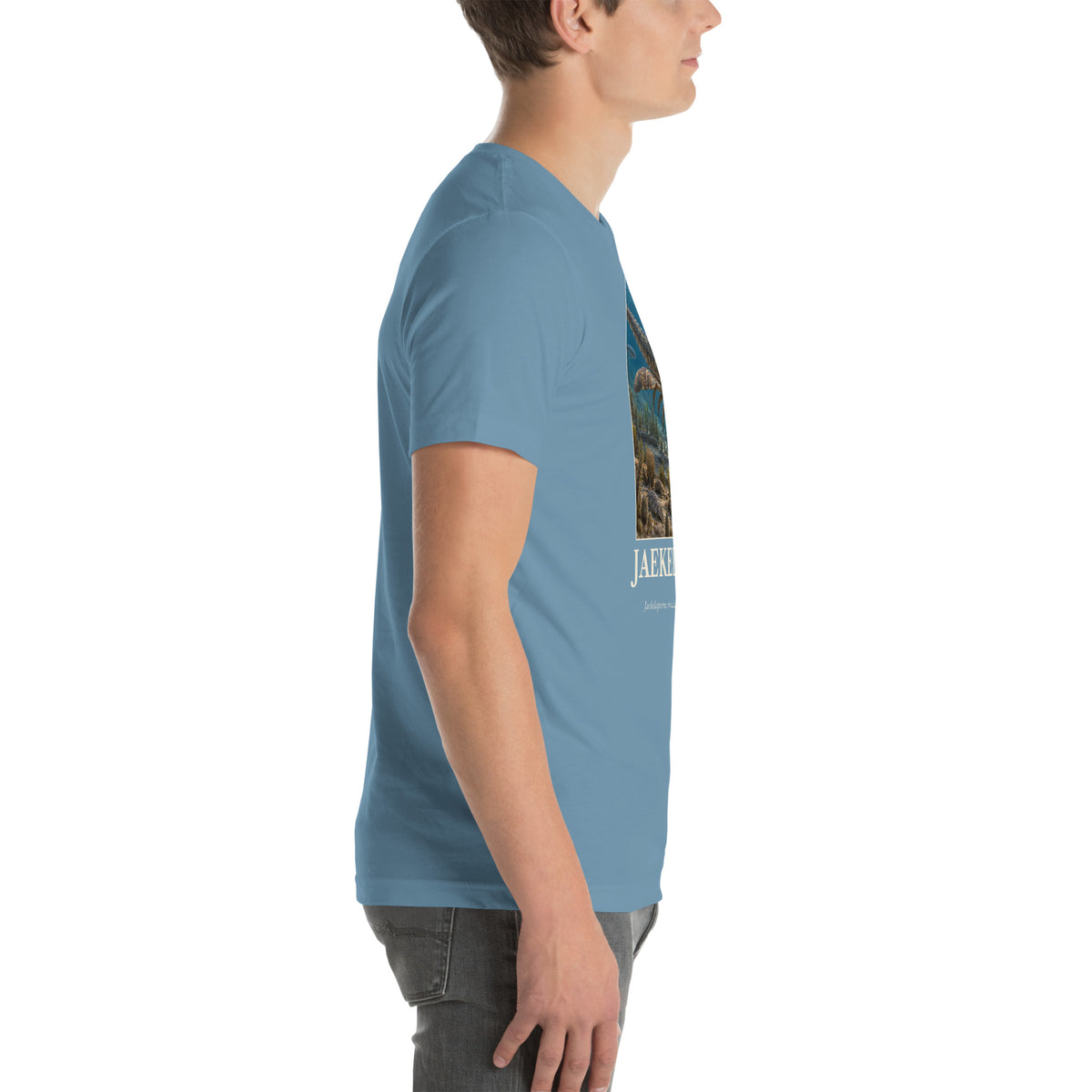 Jaekelopterus T-shirt in Steel Blue, right view — Deep Time Atlas Plate 141, PaleoThreads