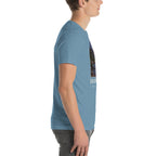 Dilophosaurus T-shirt in Steel Blue, right view — Deep Time Atlas Plate 019, PaleoThreads