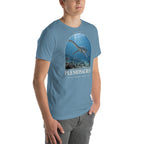 Plesiosaurus T-shirt in Steel Blue, right front view — Deep Time Atlas Plate 108, PaleoThreads