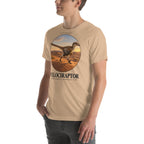 Velociraptor T-shirt in Tan, left front view — Deep Time Atlas Plate 005, PaleoThreads