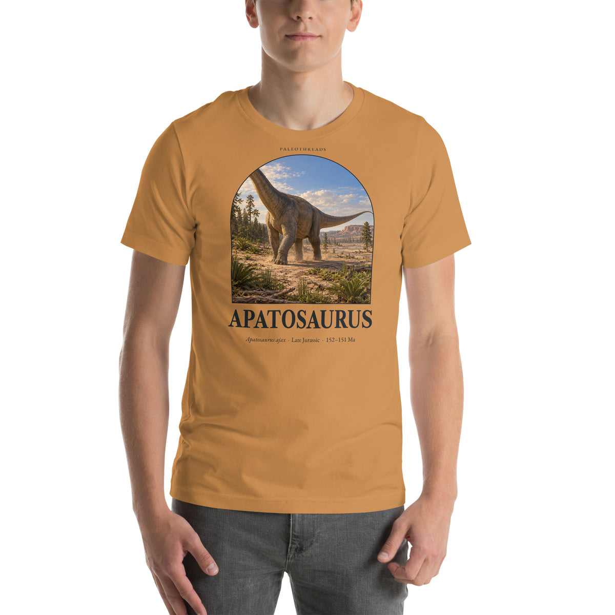 Apatosaurus T-shirt in Toast — Deep Time Atlas Plate 046, PaleoThreads