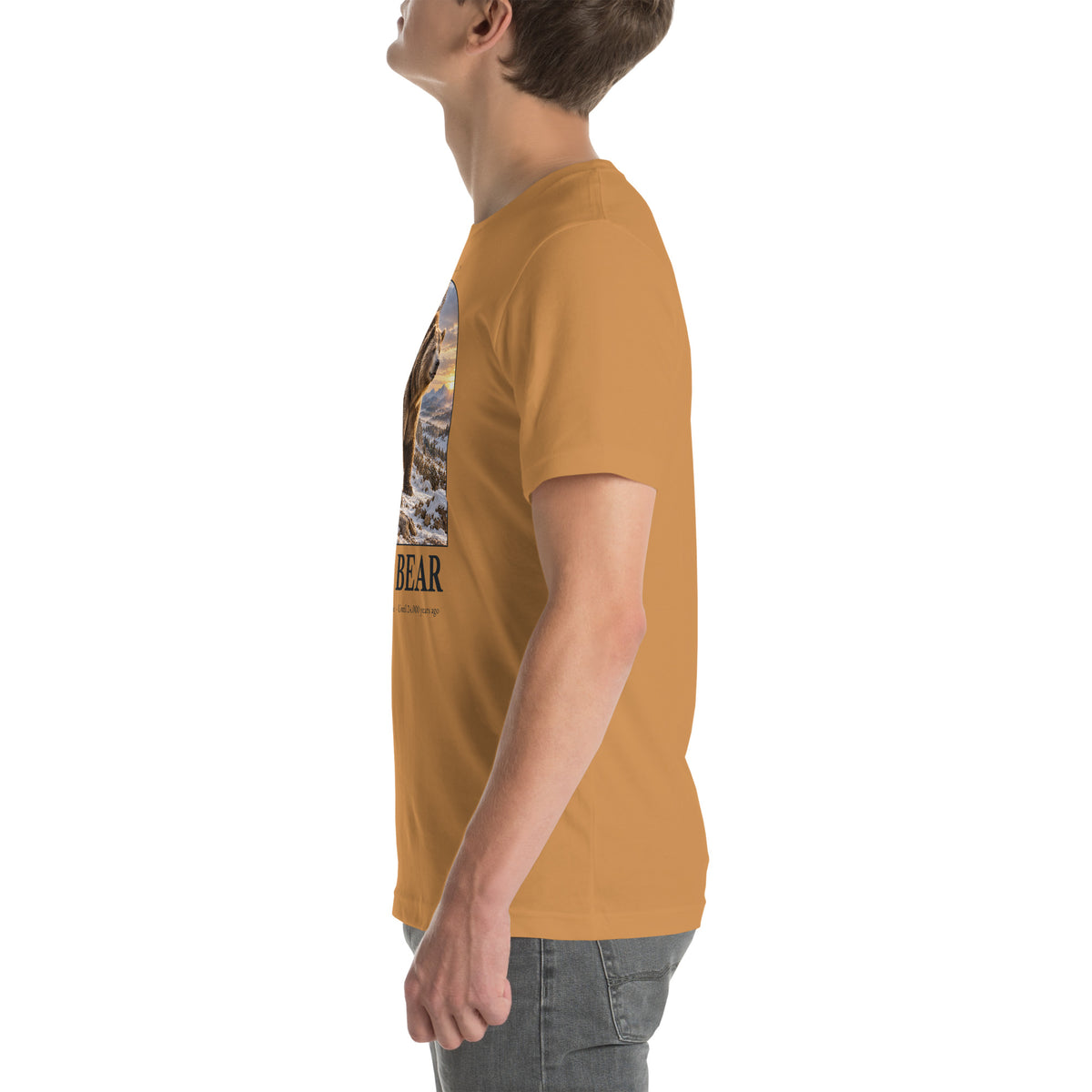Cave bear T-shirt in Toast, left view — Deep Time Atlas Plate 161, PaleoThreads