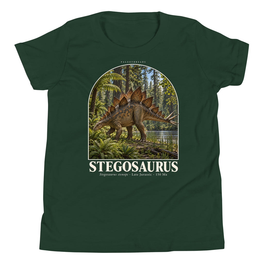 Stegosaurus kids T-shirt in Forest — Deep Time Atlas Plate 004, PaleoThreads