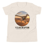 Velociraptor kids T-shirt in Heather Dust — Deep Time Atlas Plate 005, PaleoThreads