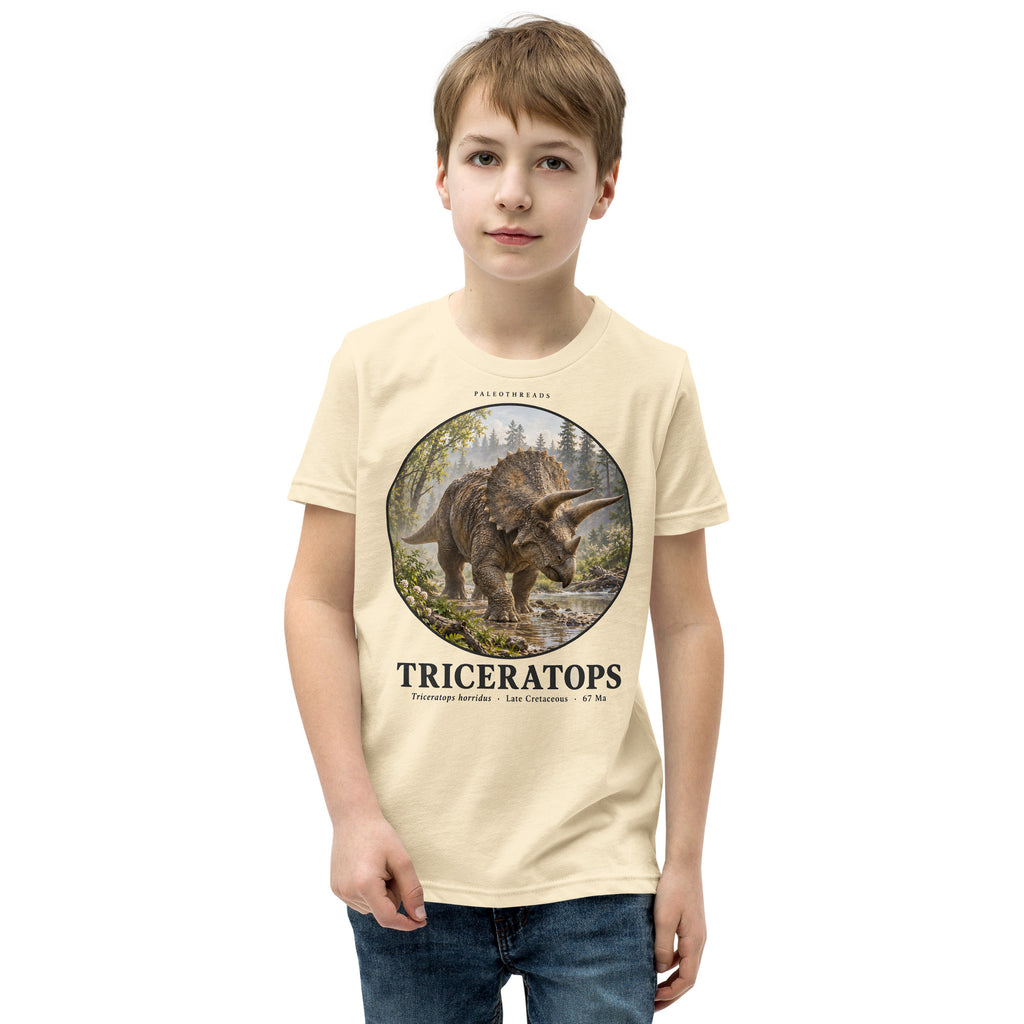 Triceratops kids T-shirt in Natural — Deep Time Atlas Plate 003, PaleoThreads