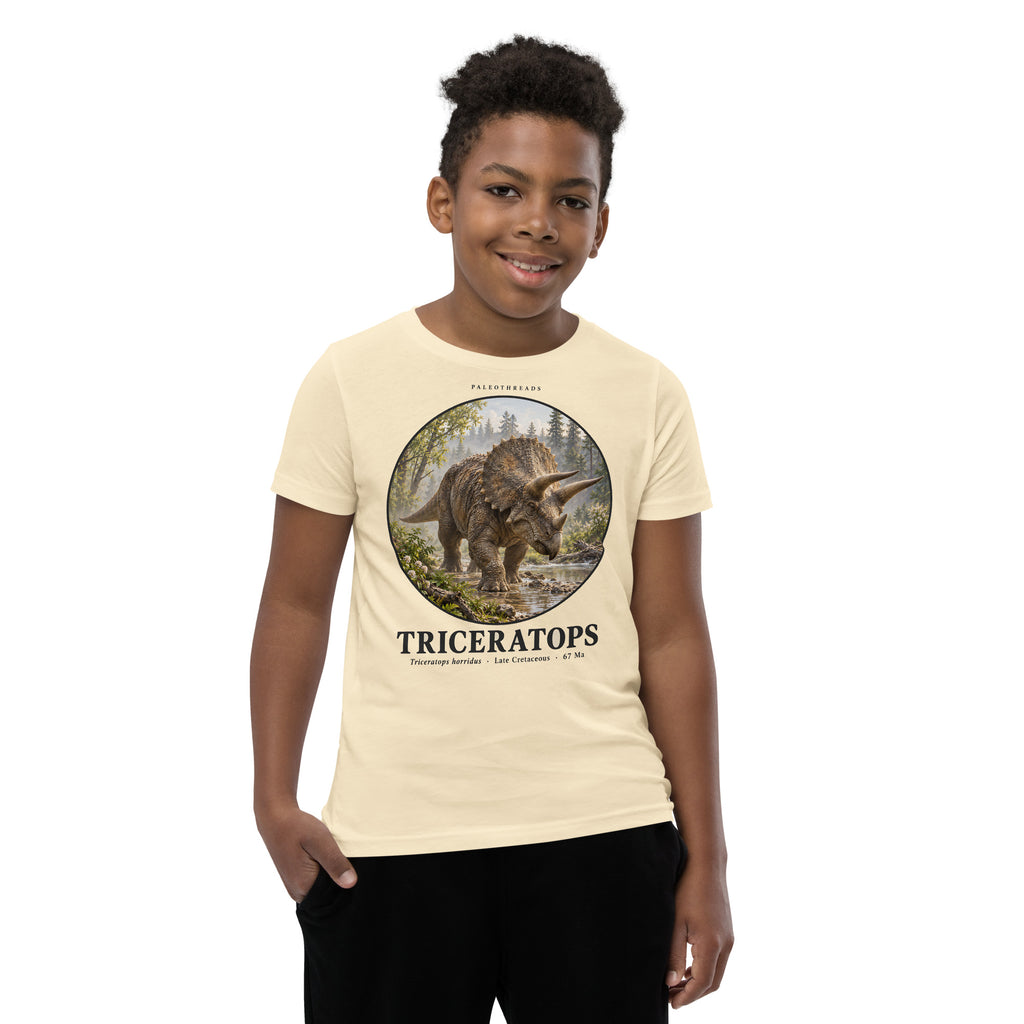 Triceratops kids T-shirt in Natural — Deep Time Atlas Plate 003, PaleoThreads