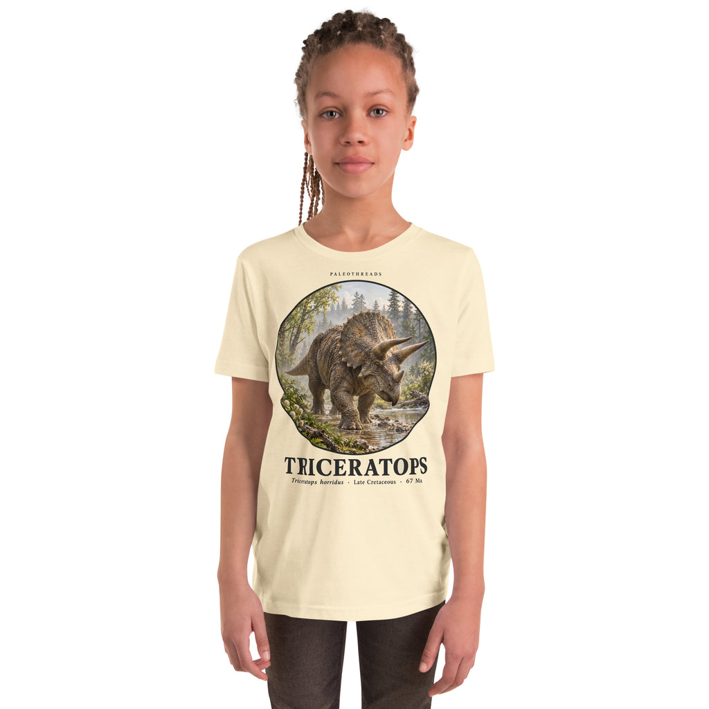 Triceratops kids T-shirt in Natural — Deep Time Atlas Plate 003, PaleoThreads